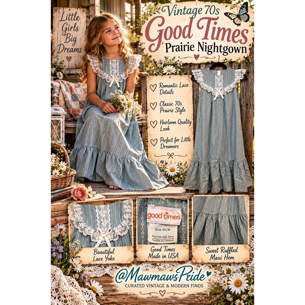 Vintage 70s Good Girls Prairie Maxi Nightgown  Lace Little House Cottagecore